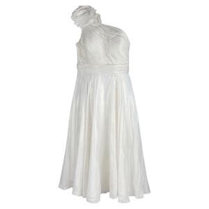 Mac Duggal Rosette One Shoulder Tea Length Dress White Size 12